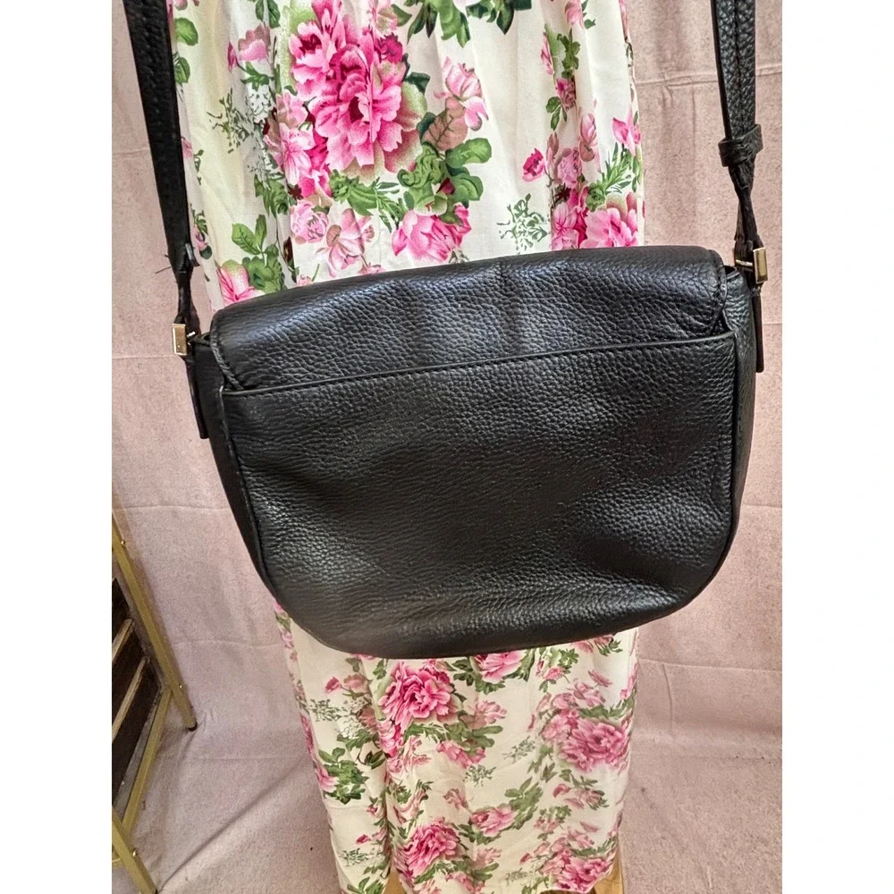 Kate Spade Black Pebble Leather Crossbody Bag Flap Shoulder Bag Adjustable Strap